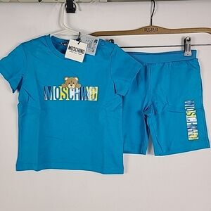NWT Moschino T-shirt And Shorts Set Teddy Bear Blue Unisex Sz 3 Years